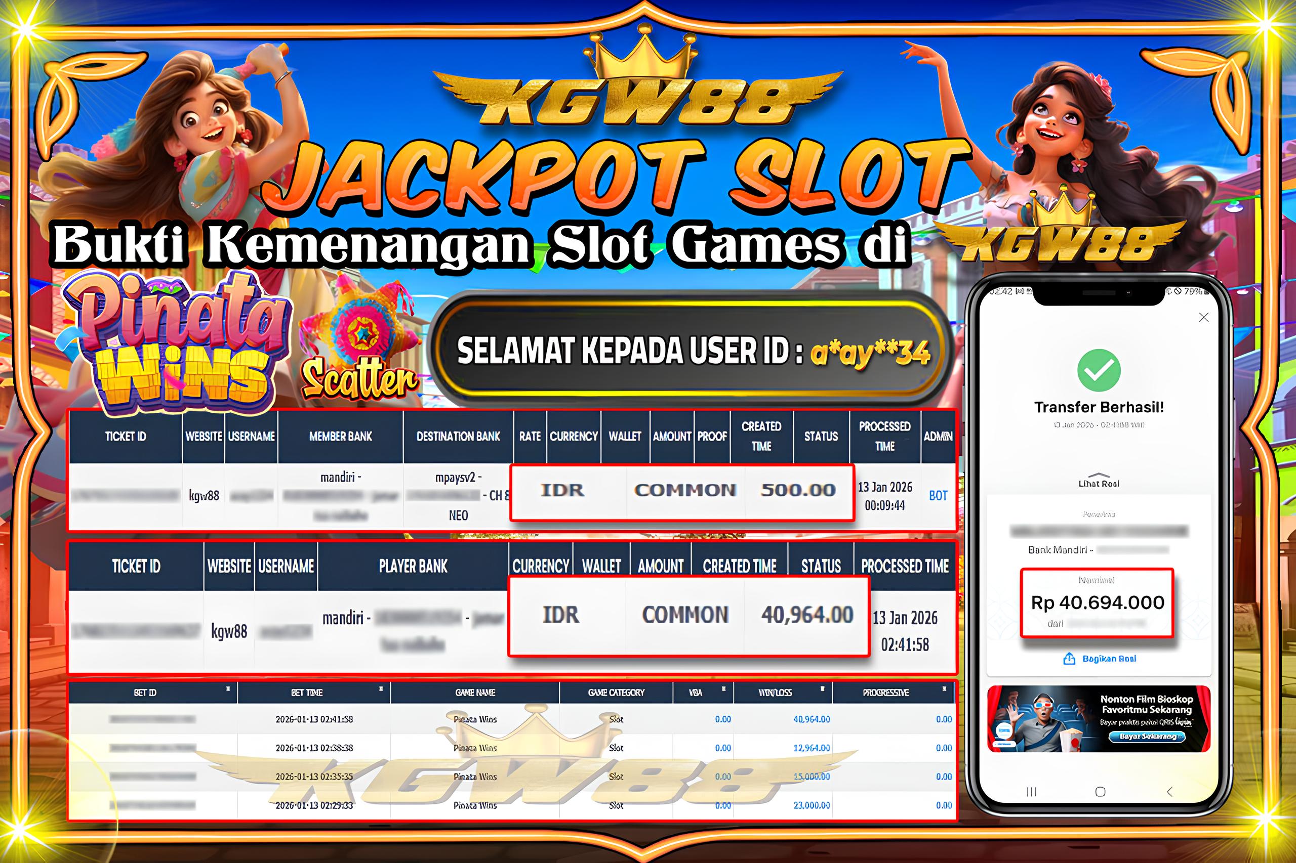 KGW88 JACKPOT PINATA WINS Rp.40.964.000,- LUNAS